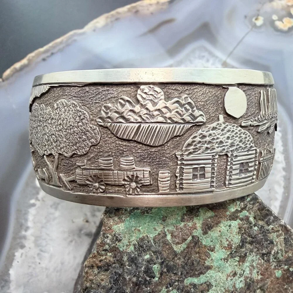 Alex Becenti Native American Sterling Village Life Storyteller Unisex Bracelet